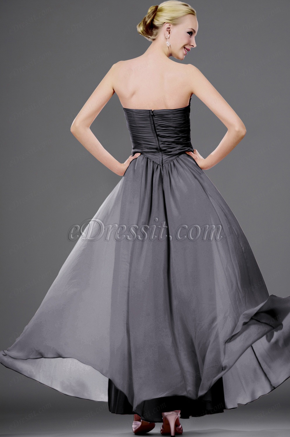 Clearance Sale ! strapless Dark grey evening dress