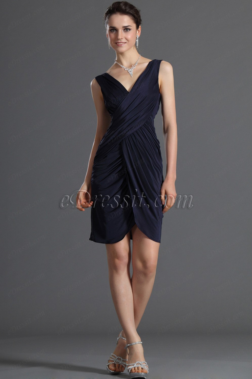 Magnifique Bleu Noir Robe de Cockail  Robe de journée