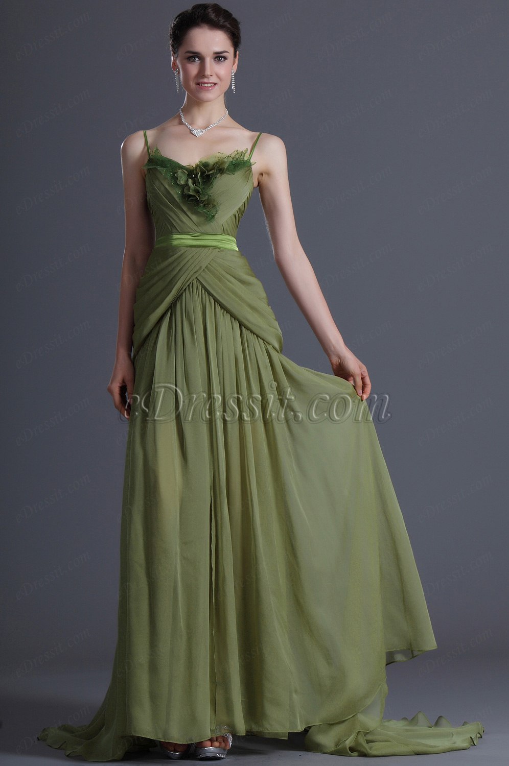 Eleganz Spaghetti Träger Grün Abendkleid