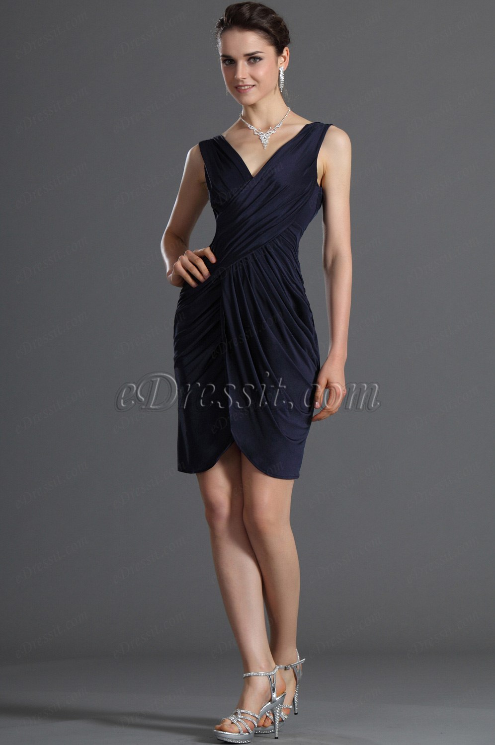 Magnifique Bleu Noir Robe de Cockail  Robe de journée