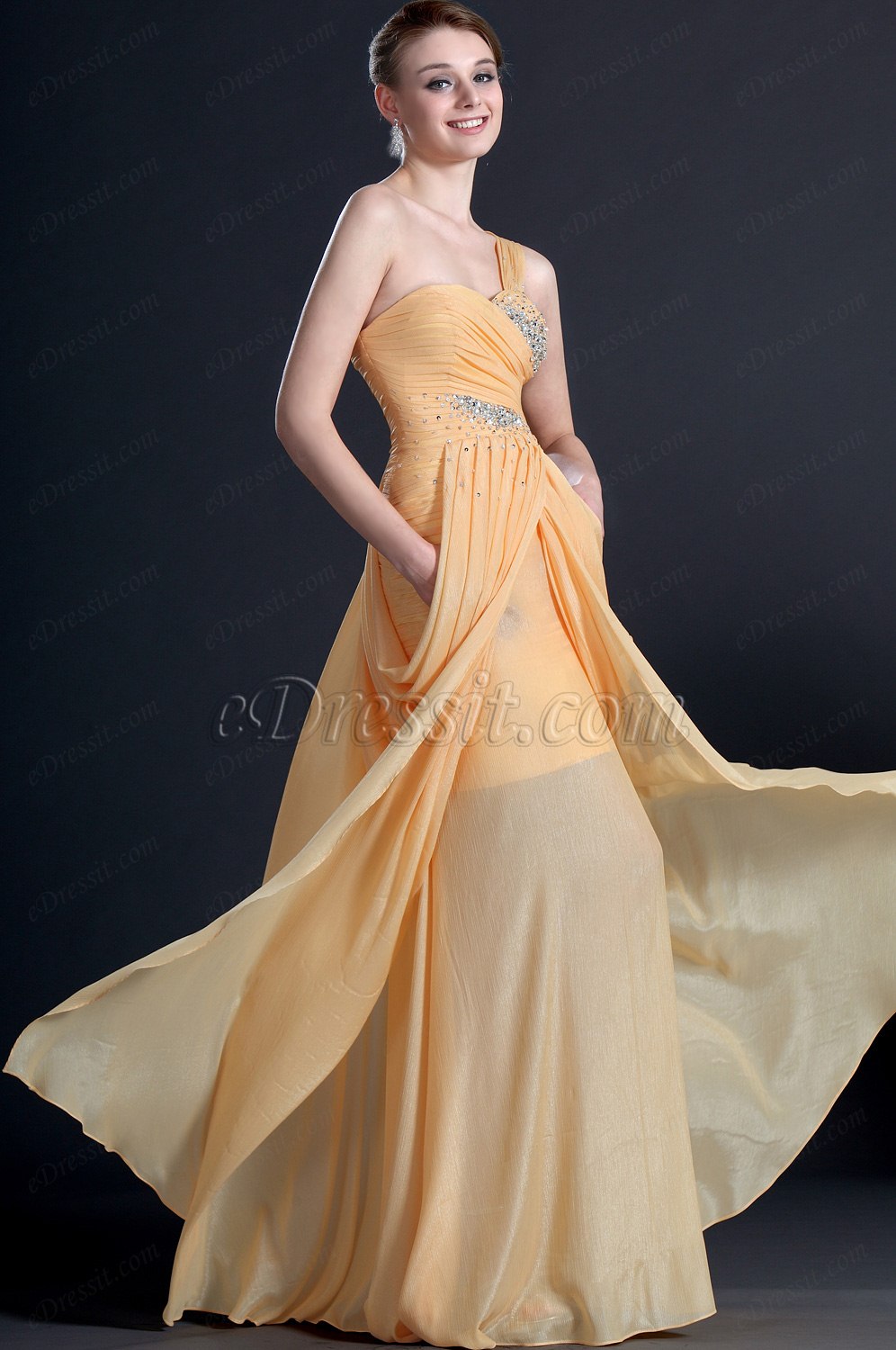 One Shoulder Pleated Evening Dress