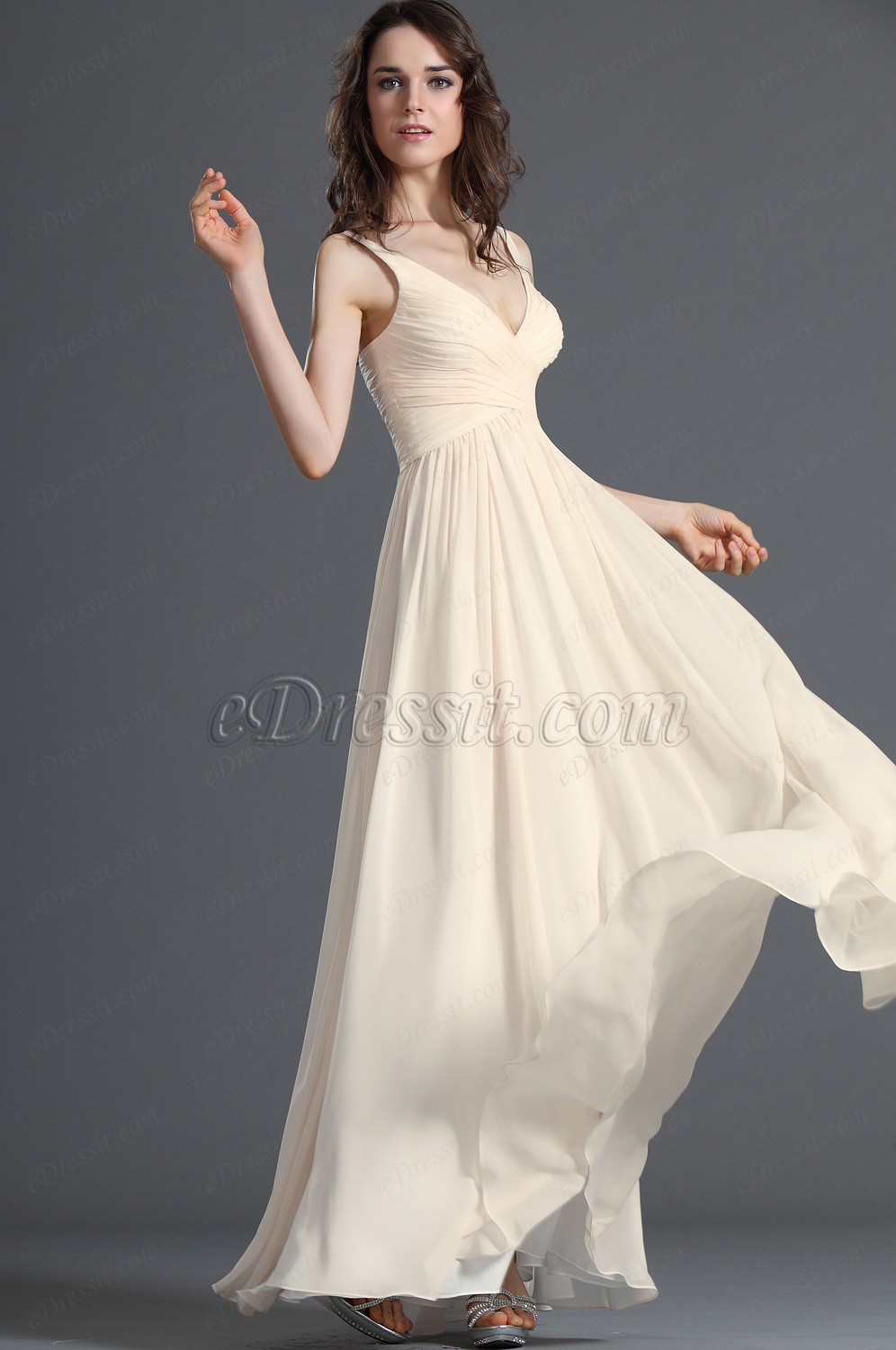 Eleganz V-Ausschnitt Beige Abendkleid Abiball Kleid