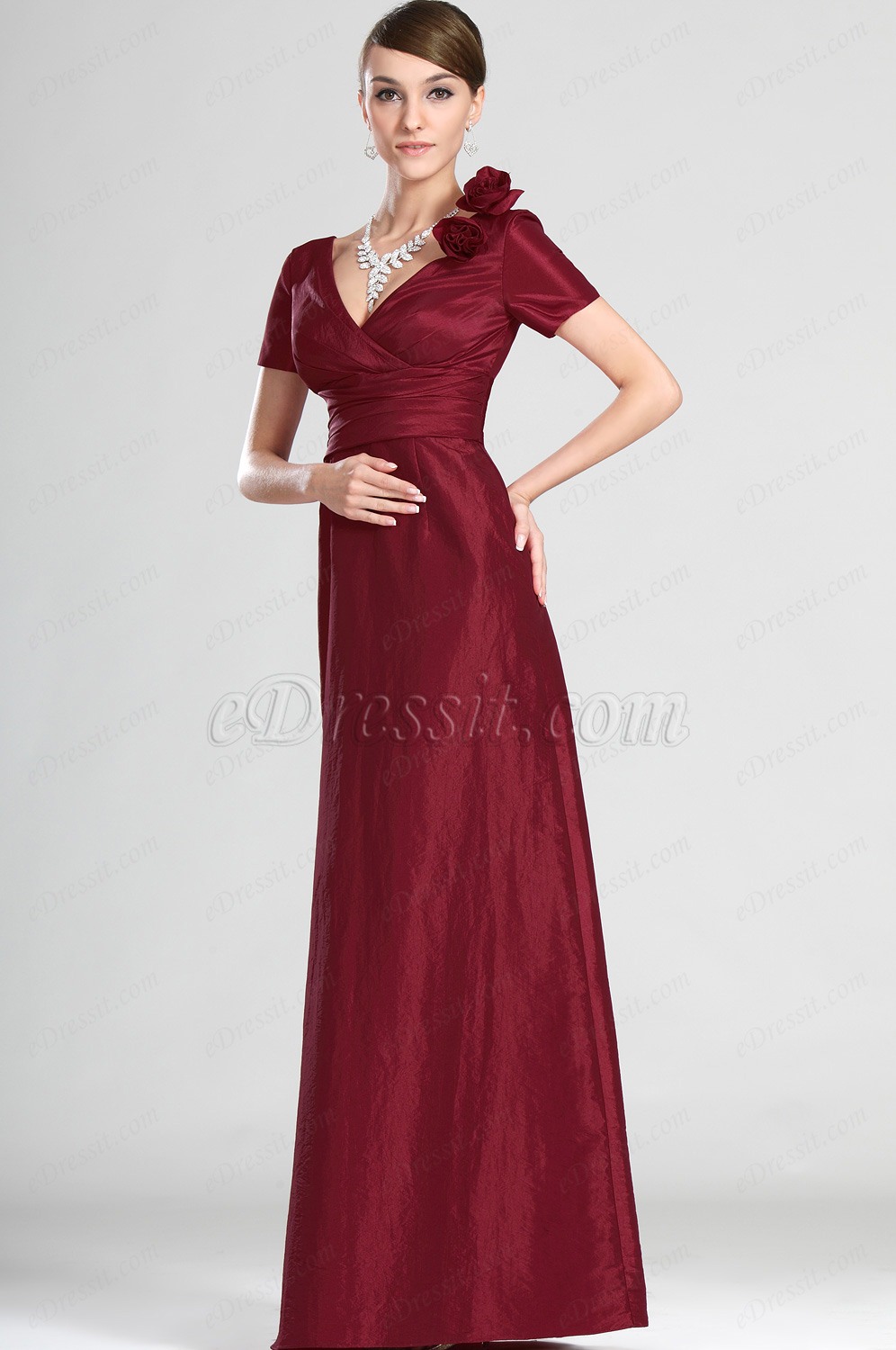 Nuevo Elegante Cortas Mangas Vestido de Ceremonia para Dama