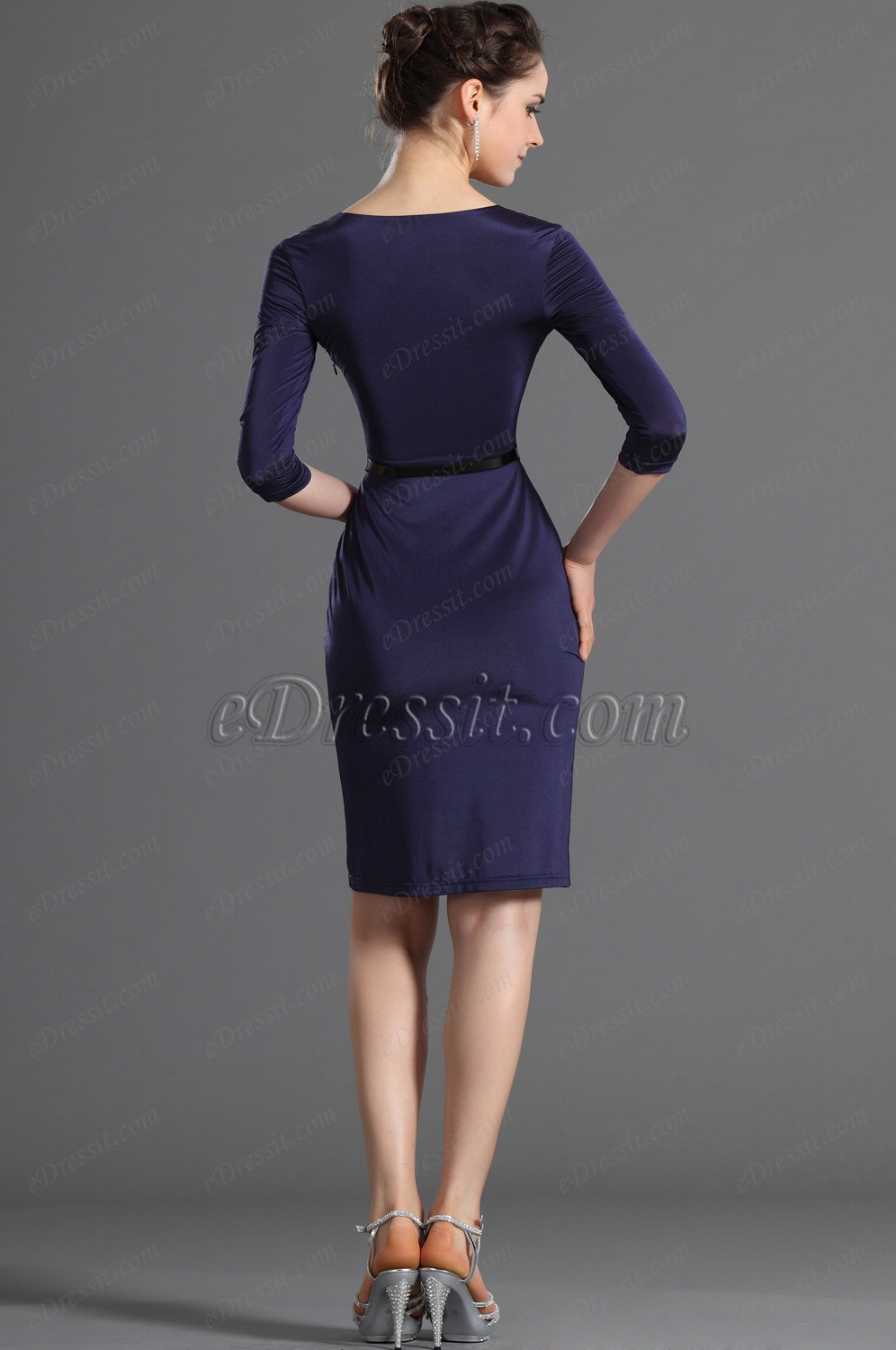 Manches Longues  V-Col Noir Bleu Robe de Cocktail Robe de Journée