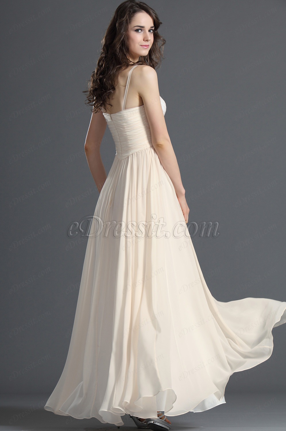Eleganz V-Ausschnitt Beige Abendkleid Abiball Kleid