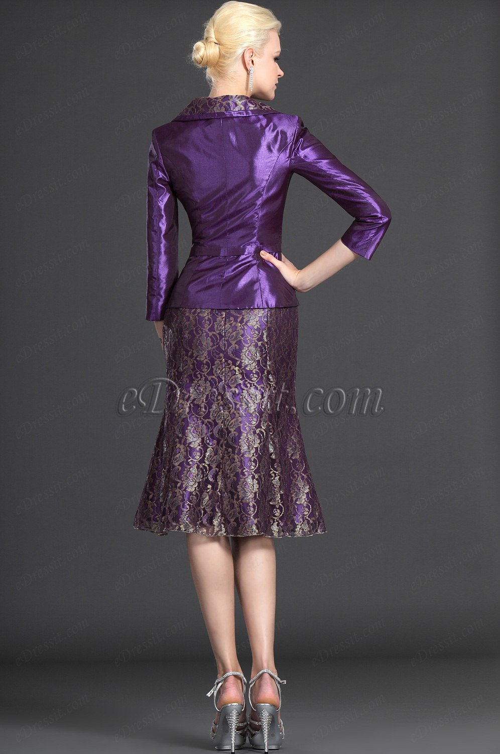 Eleganz Lila Zwei Stücke Kleid der Mutter von Braut