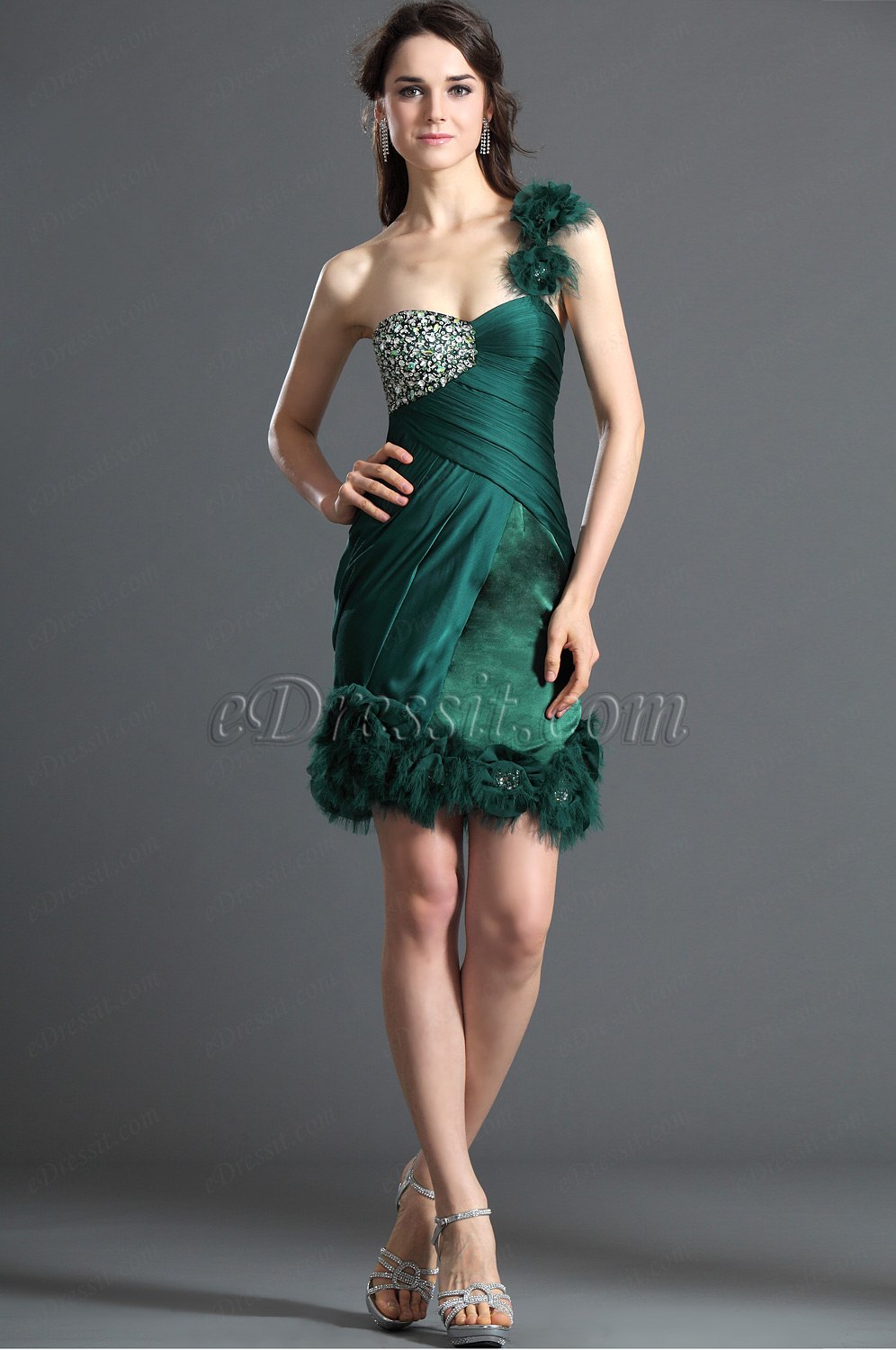 Wunderbal Grün Ein Schulter  Cocktail Abendkleid/Ballkleid