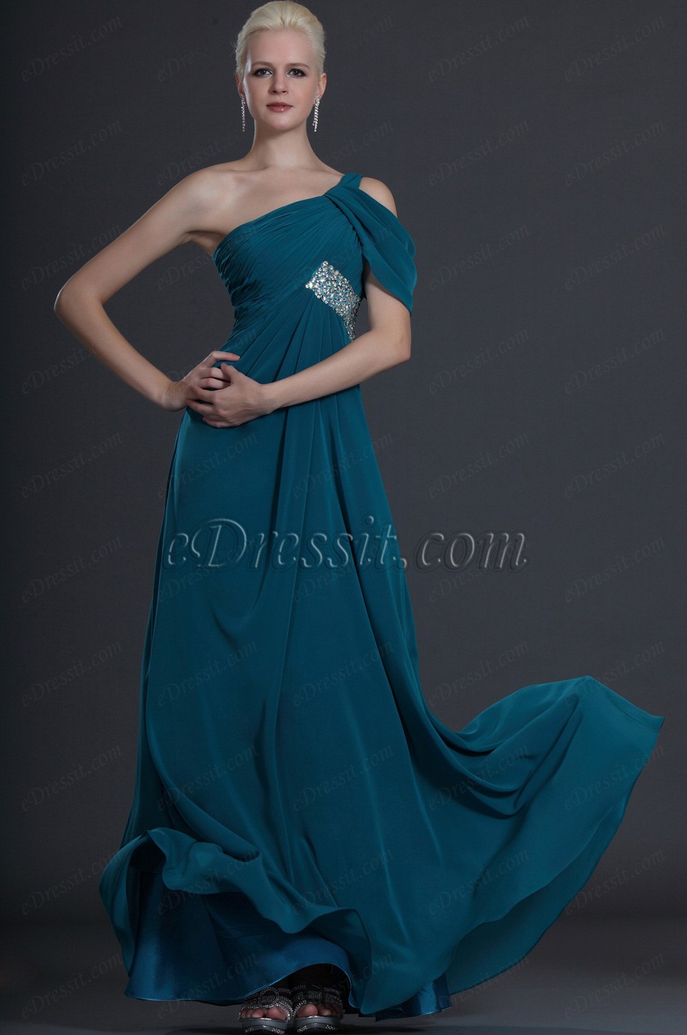 Kleid Grazie Ein Schulter Blau Abendkleid