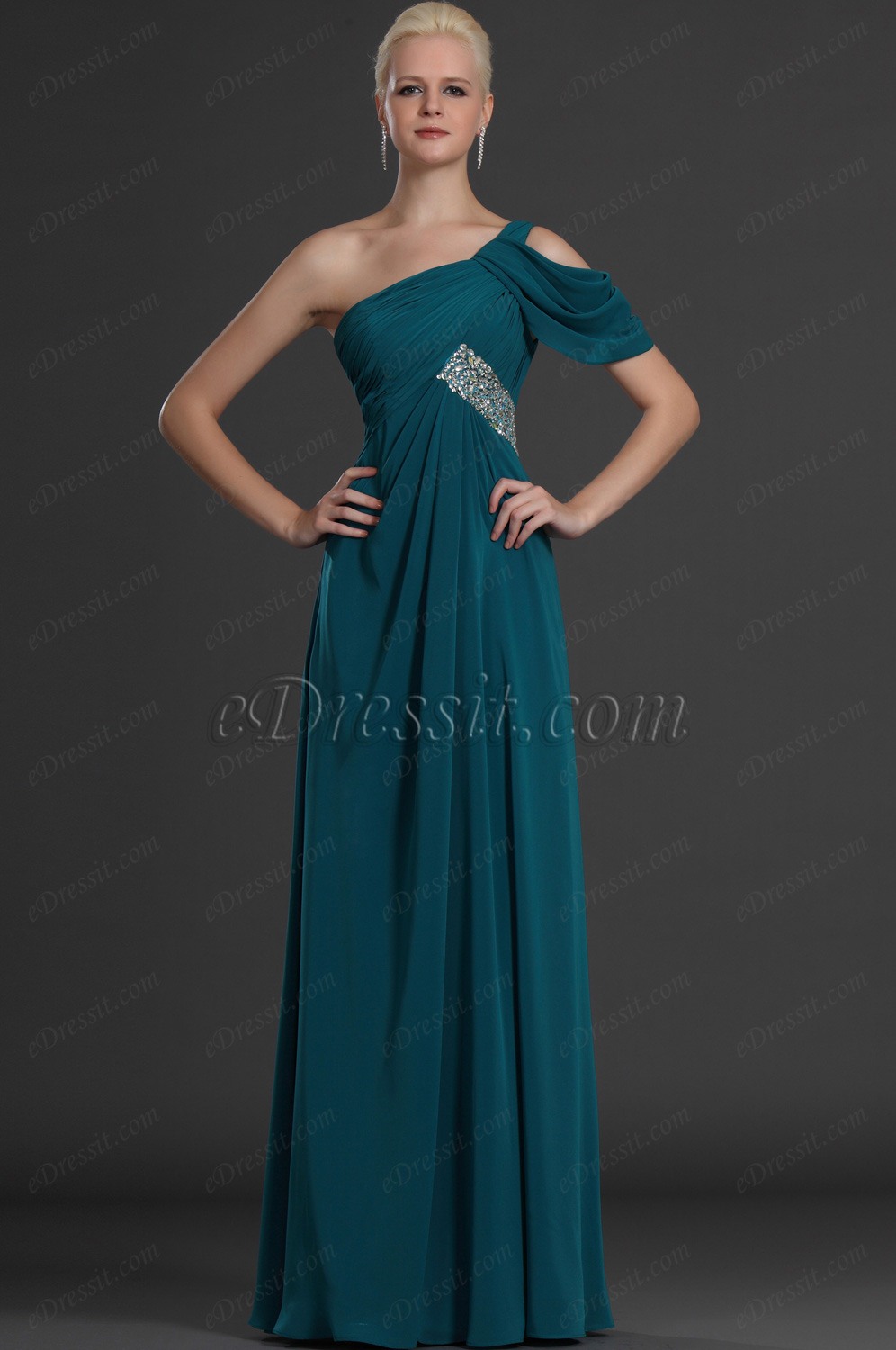 Kleid Grazie Ein Schulter Blau Abendkleid