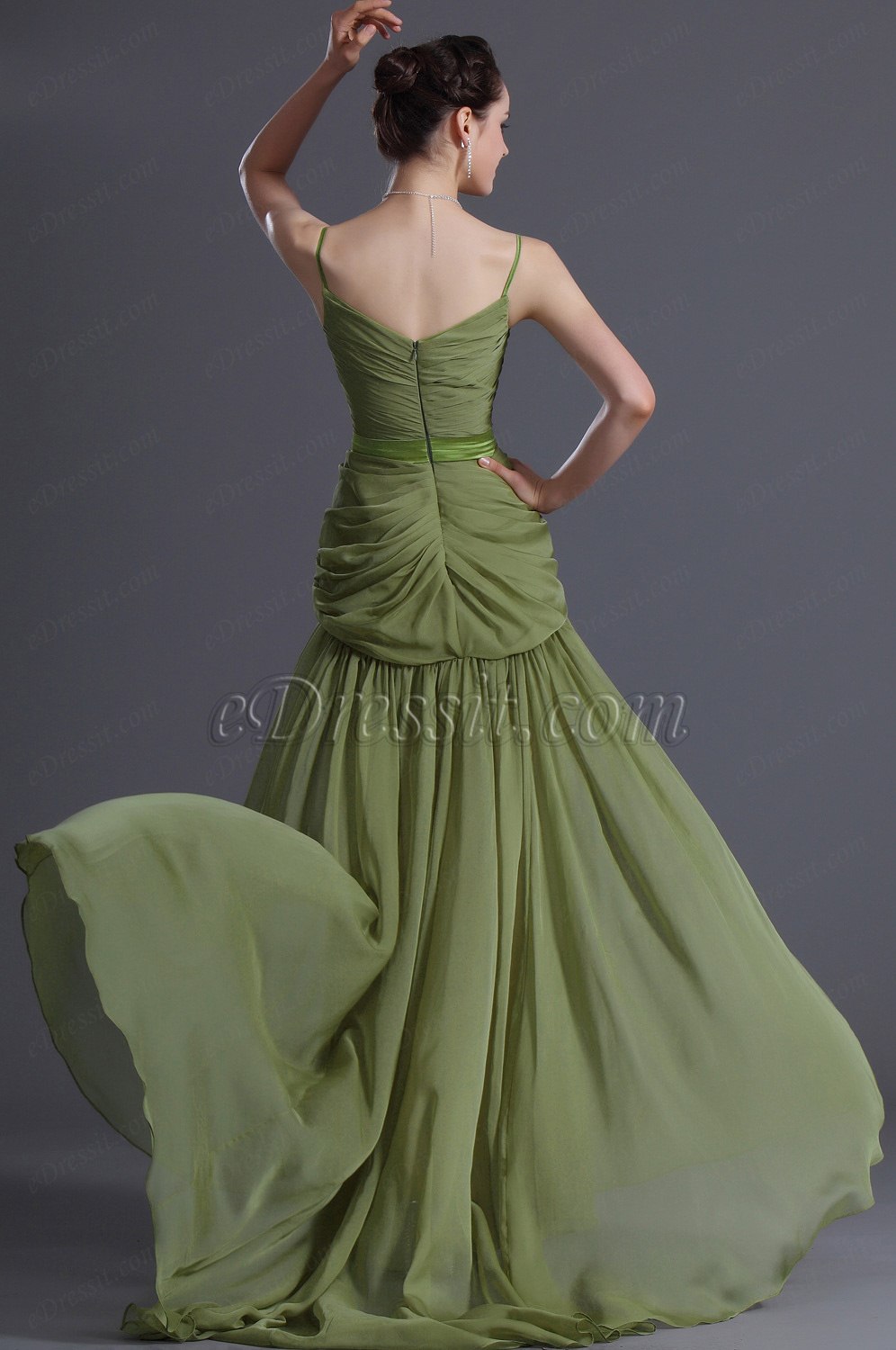 Eleganz Spaghetti Träger Grün Abendkleid