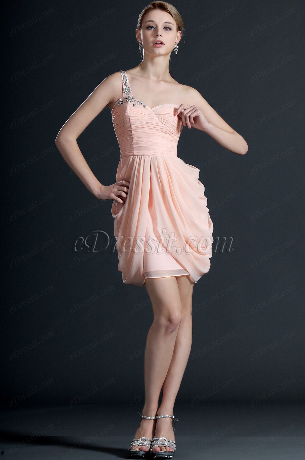 Agréable Bretelle Seule Rose Robe de Cocktail