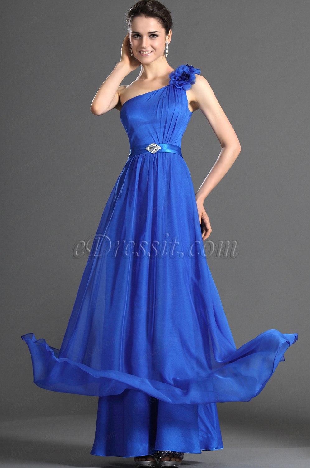 Recien Llegado Atractivo Azul Largura Vestido de Dama de Honor