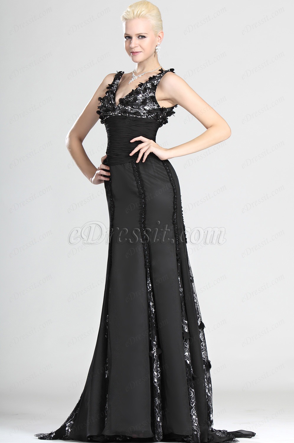 Sexy Gorgeous Noire V-décolleté Robe de Soiree