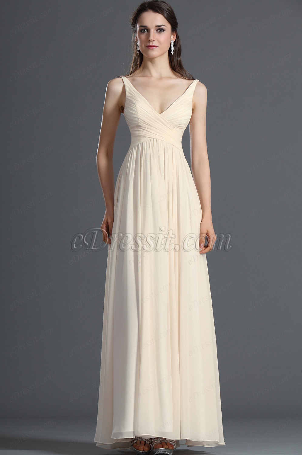 Eleganz V-Ausschnitt Beige Abendkleid Abiball Kleid