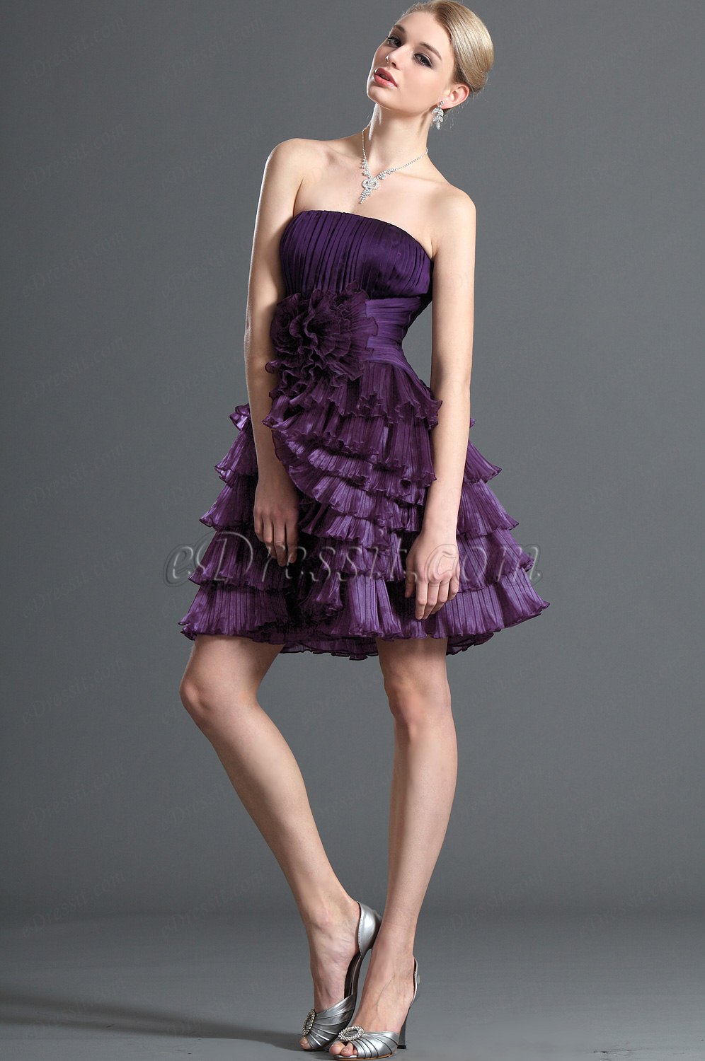 Elégante Sans Bretelle Violet Robe de Cocktail