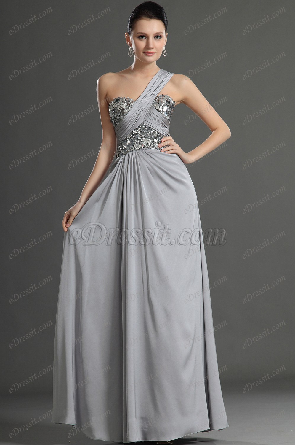 Glamouring One shoulder Grey Evening Dress