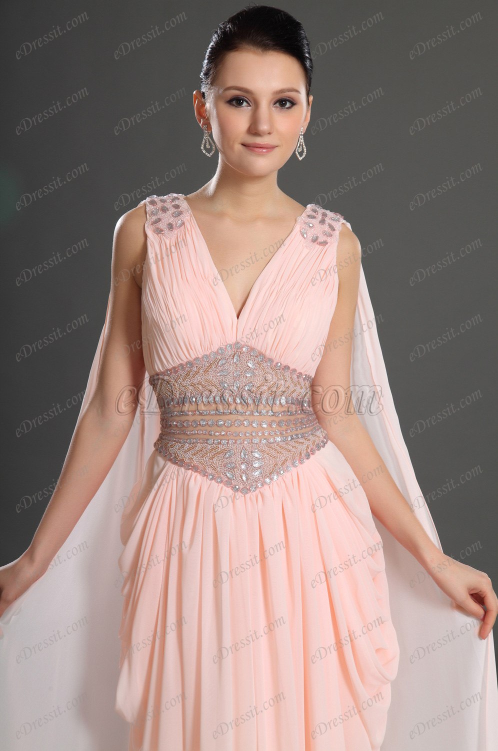 Glamorous V cut Evening Dress