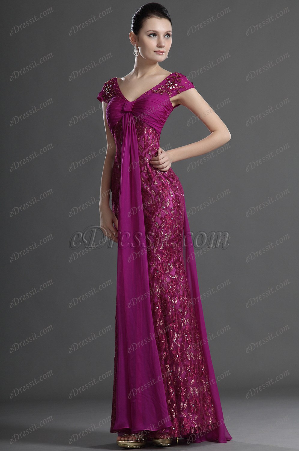 Elegance Cap-Sleeves Mother of the Bride Dress