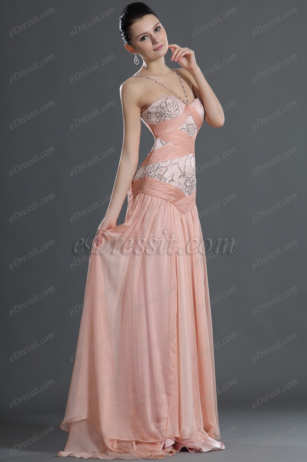 Fashion Pink Halter Evening Dress