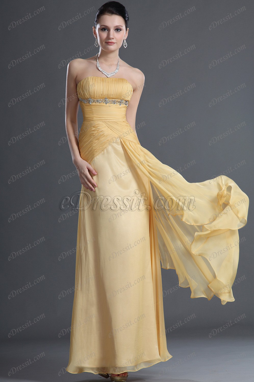 Gorgeous Yellow Strapless Evening Dress