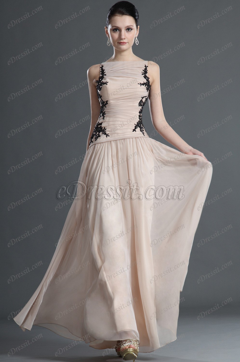 Qualitätvoll  Schwarz Spitze Abendkleid