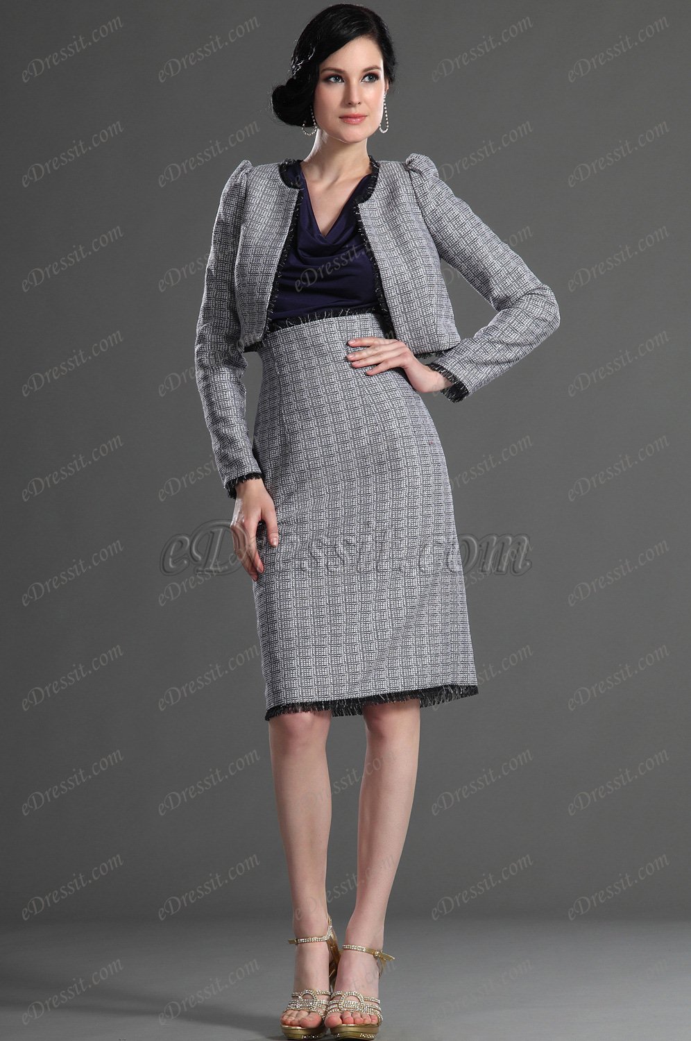 Länge Ärmeln Grau Arbeitskleid der Mutter von Braut