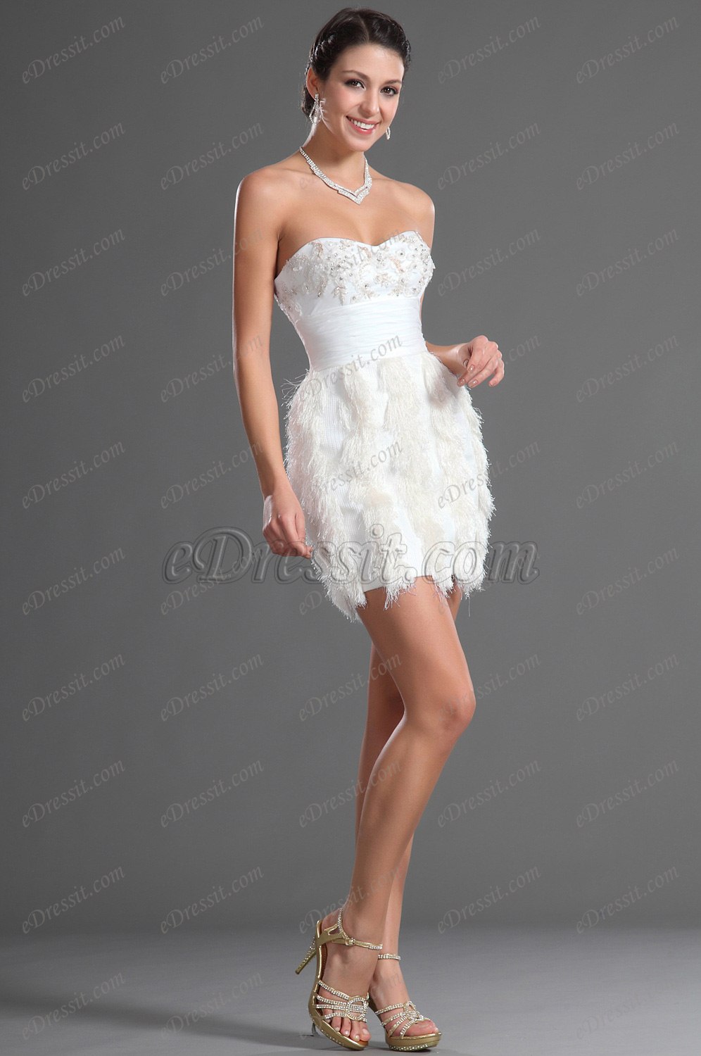 Lindo Blanco Sin Tirante Vestido de Cocktail Vestido de Fiesta