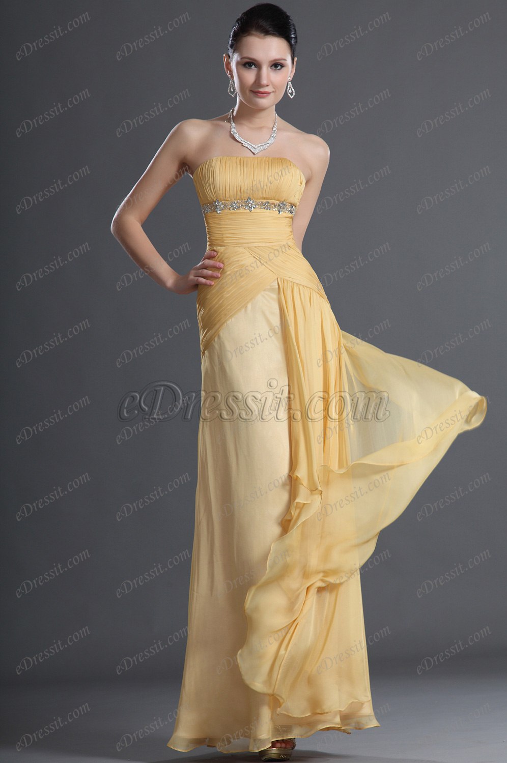 Gorgeous Yellow Strapless Evening Dress