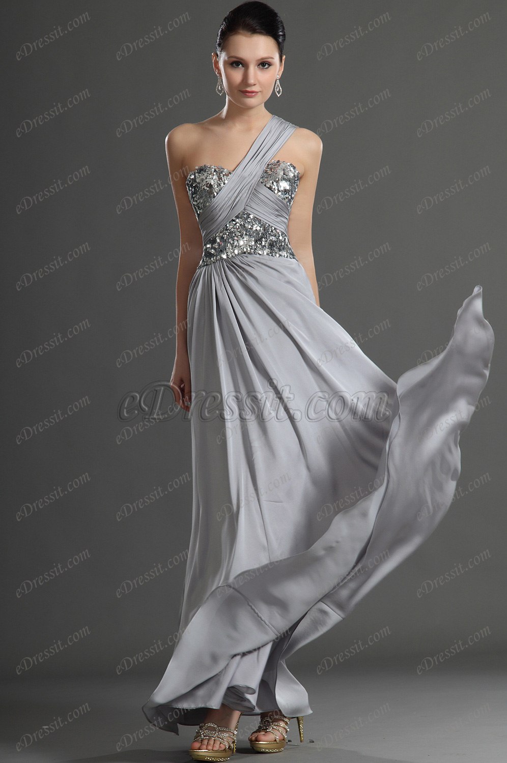 Glamouring One shoulder Grey Evening Dress