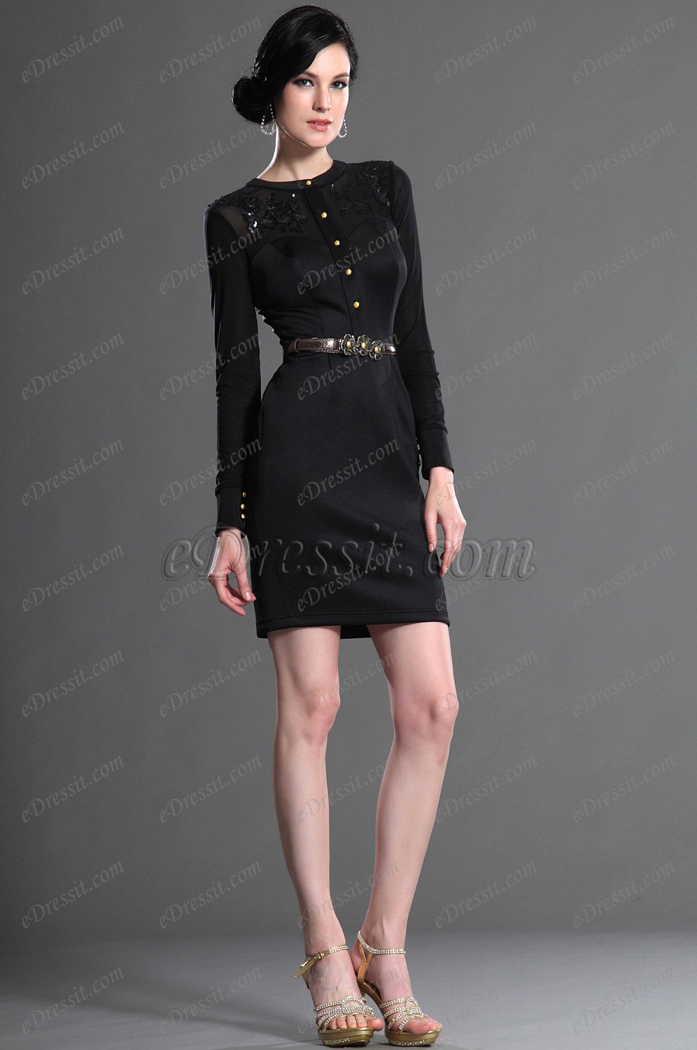 Nouveautés Manches longues Noire Robe d'Assemblée/Robe de journée