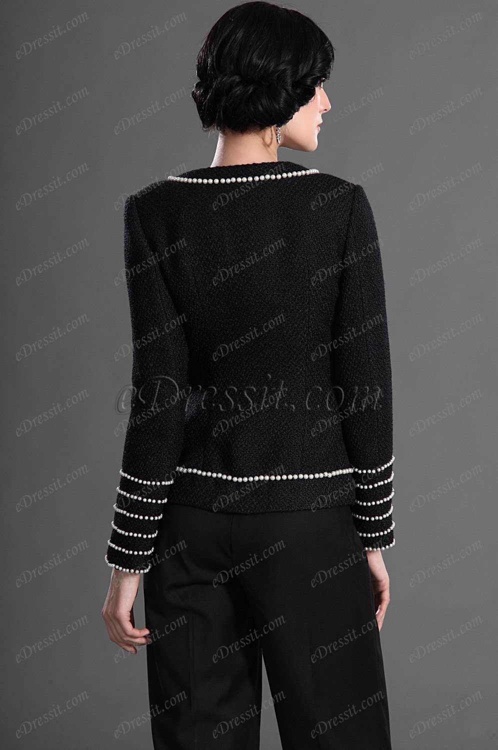 Elegant Black with Sleeves Wear to Work Suit