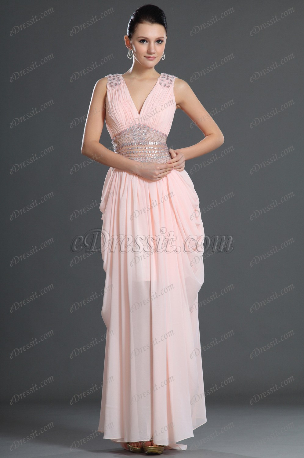 Glamorous V cut Evening Dress