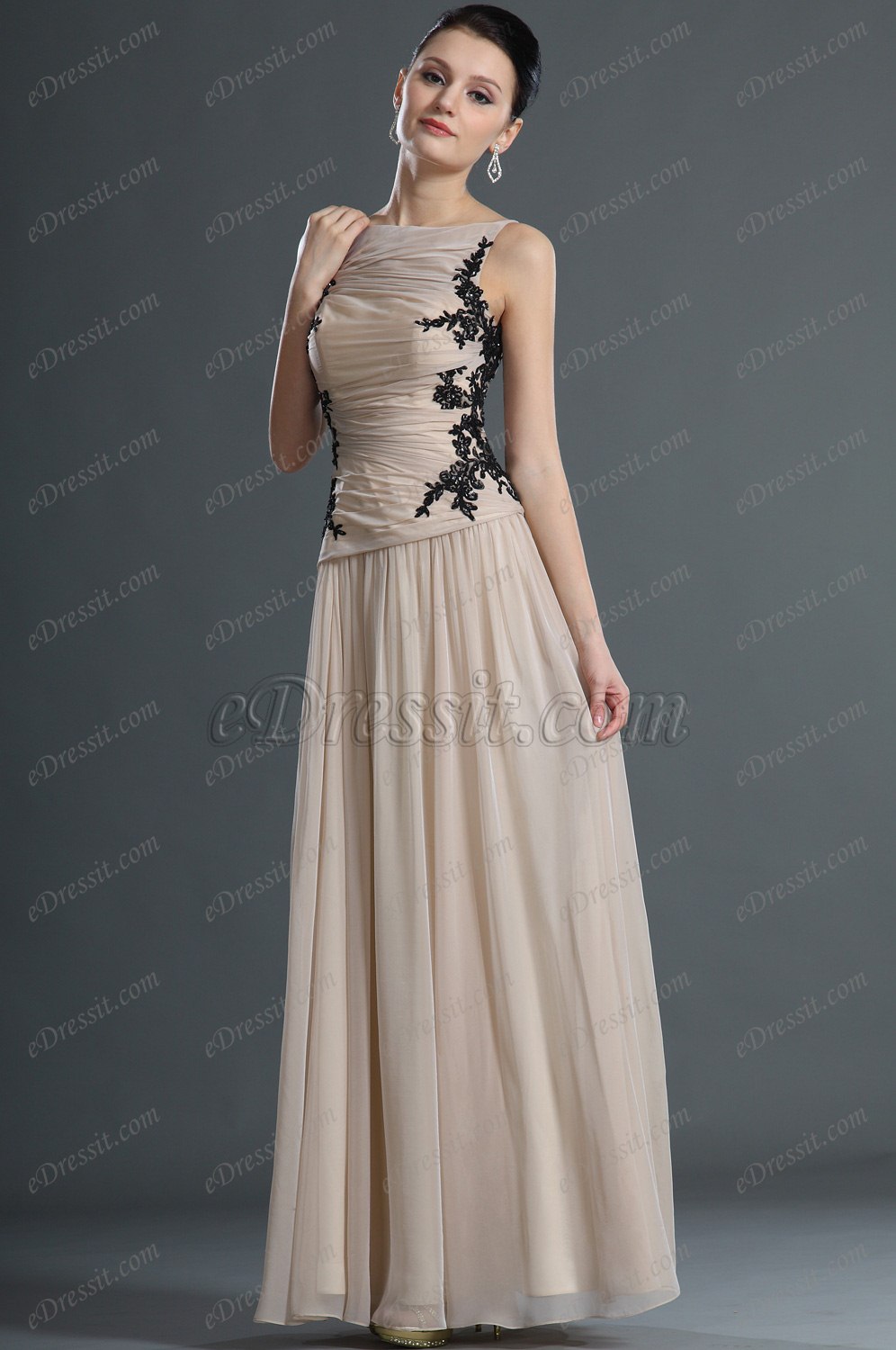 Qualitätvoll  Schwarz Spitze Abendkleid