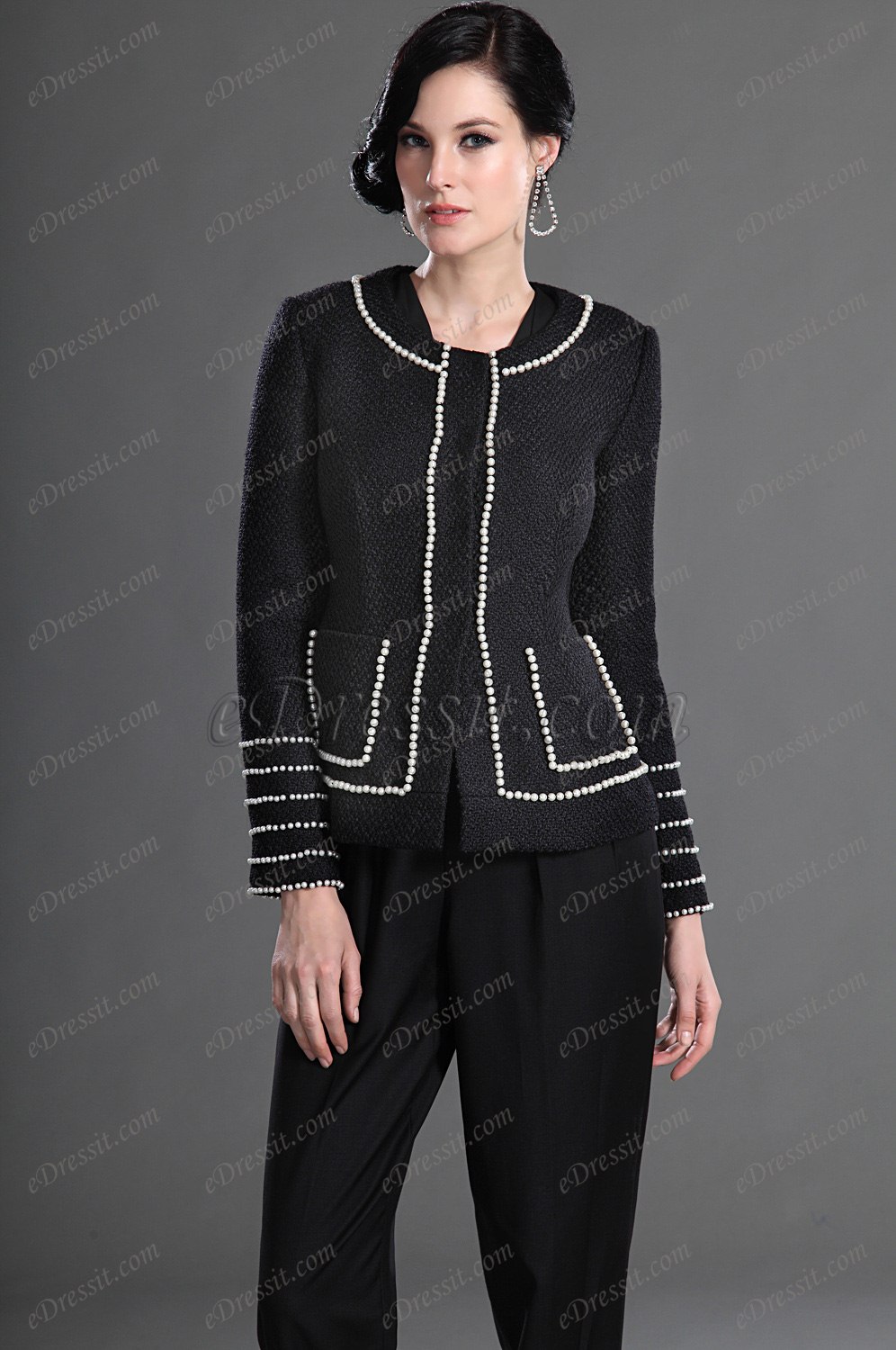 Elegant Black with Sleeves Wear to Work Suit