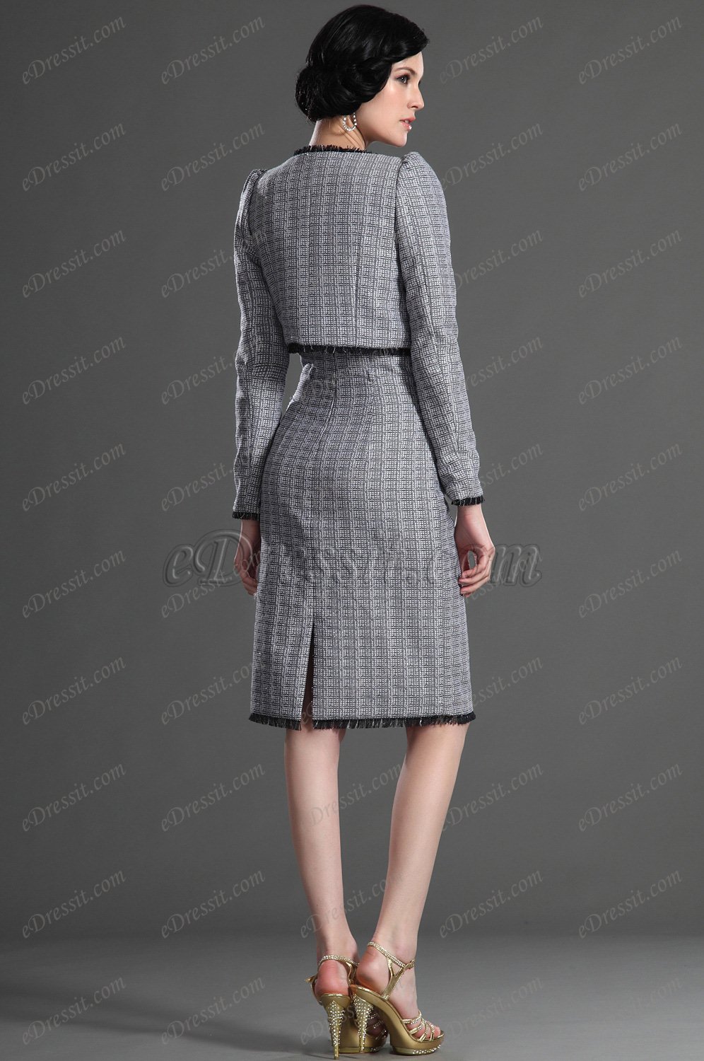 Länge Ärmeln Grau Arbeitskleid der Mutter von Braut