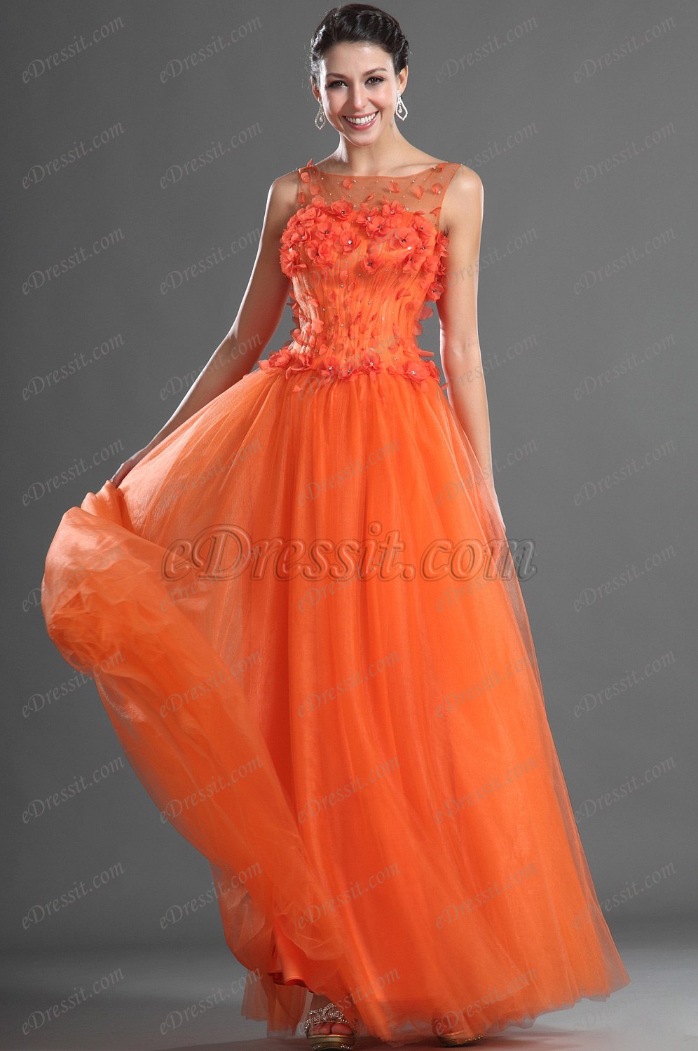 Jolie Fleurs Orange Robe de Soirée