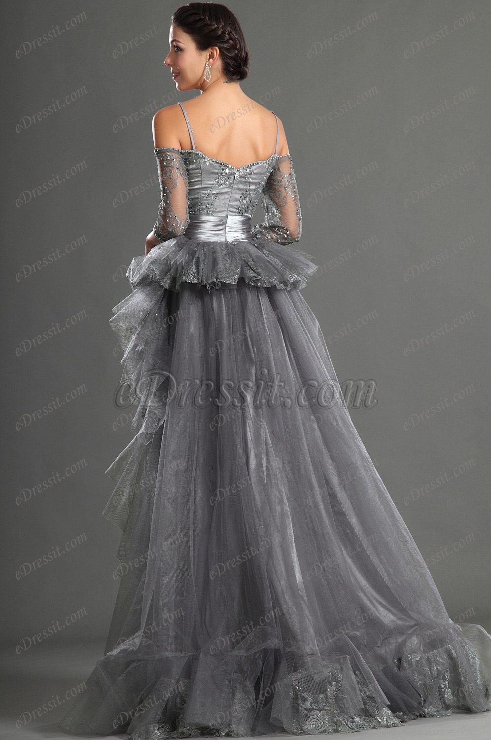 Großartig Grau Spaghetti Träger Abendkleid