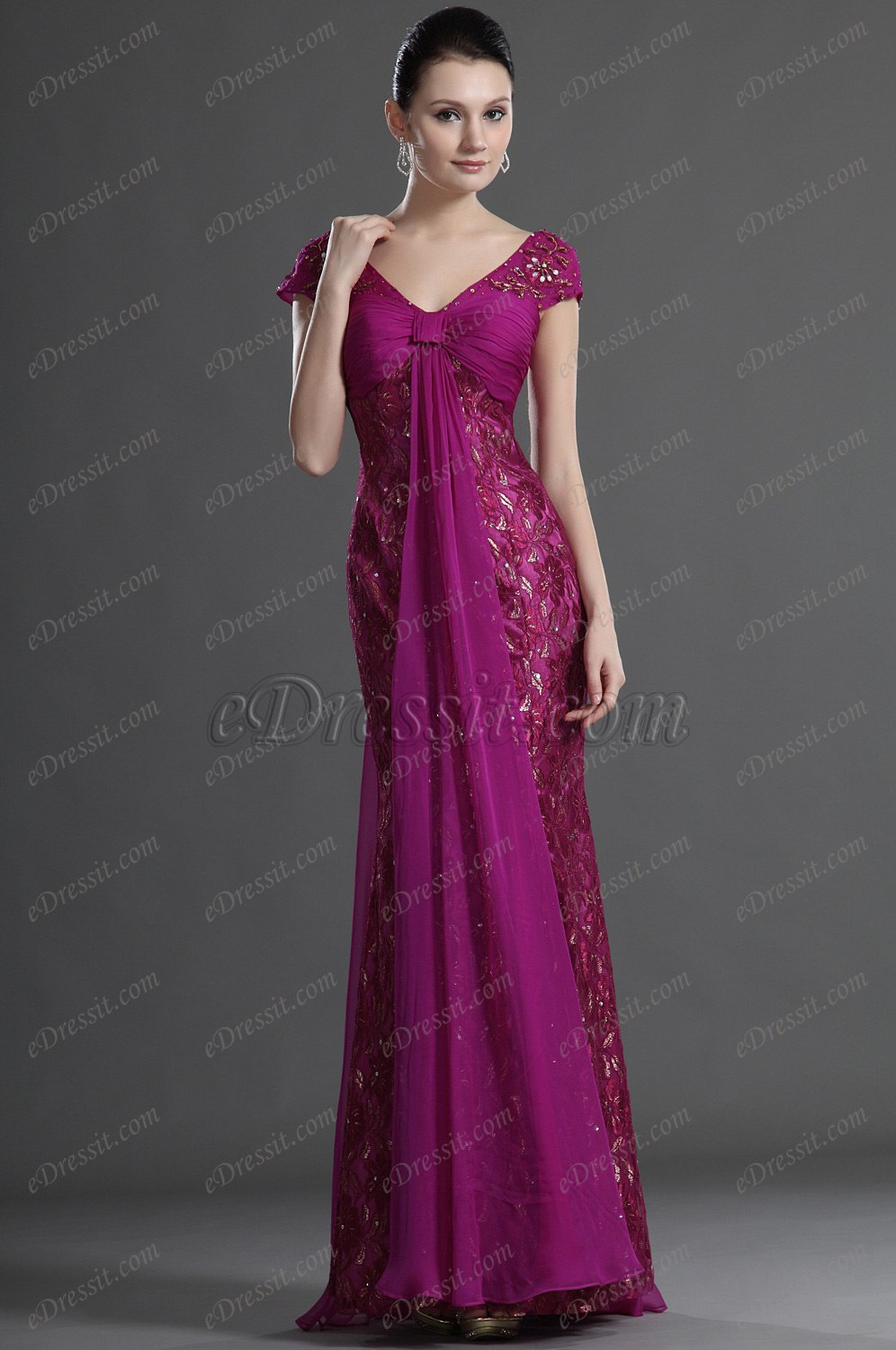 Elegance Cap-Sleeves Mother of the Bride Dress