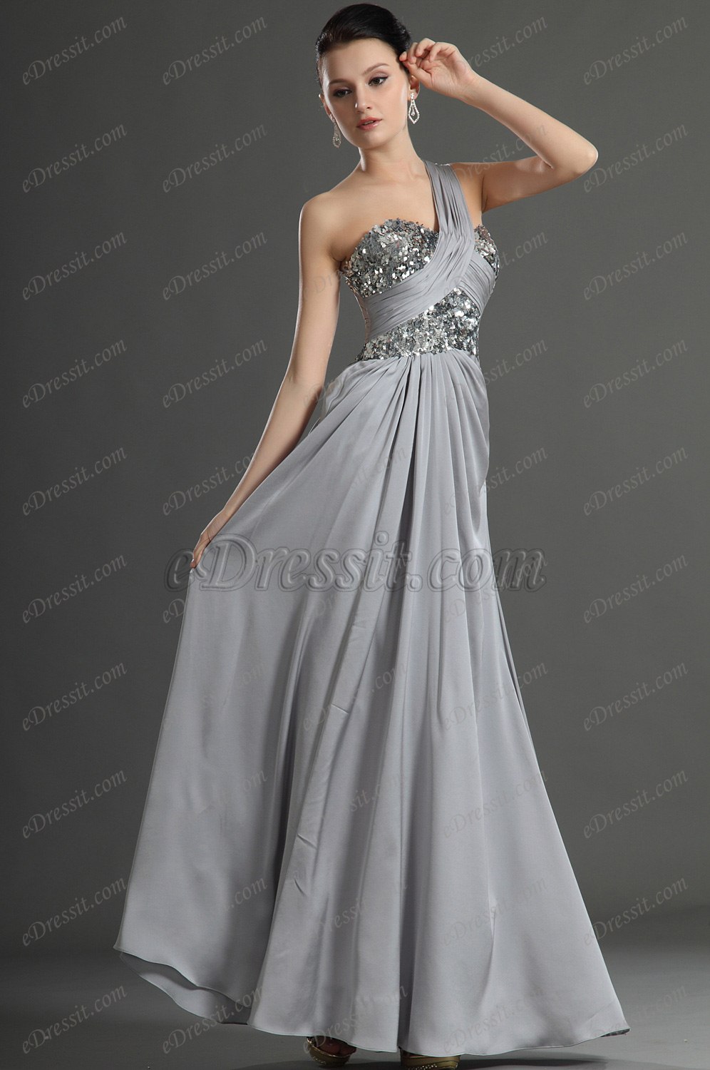 Glamouring One shoulder Grey Evening Dress