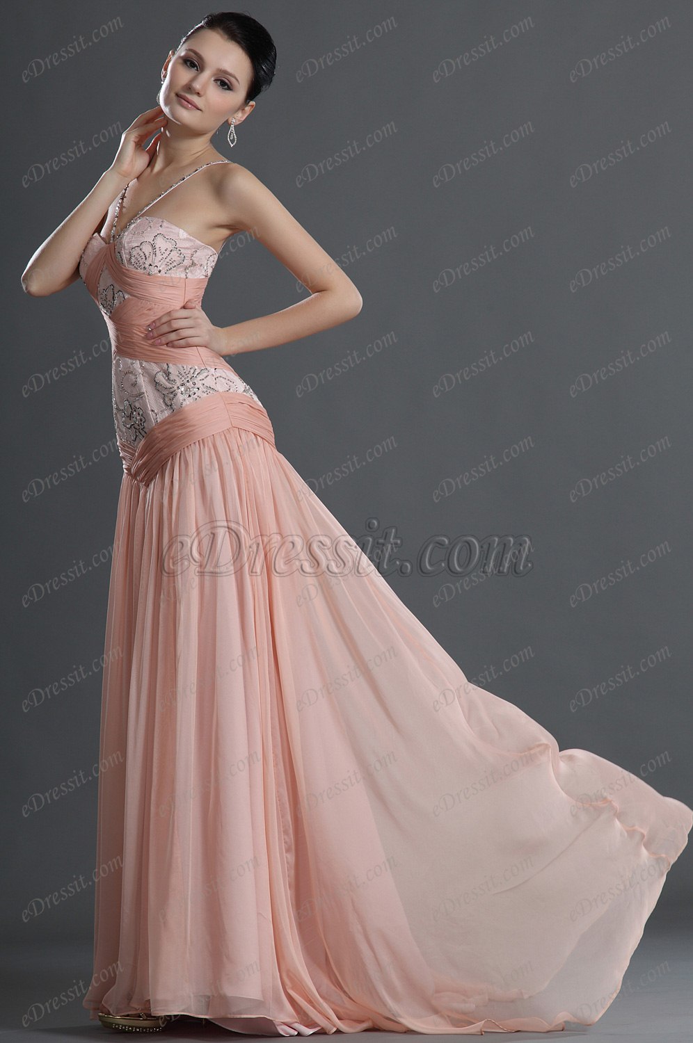 Fashion Pink Halter Evening Dress