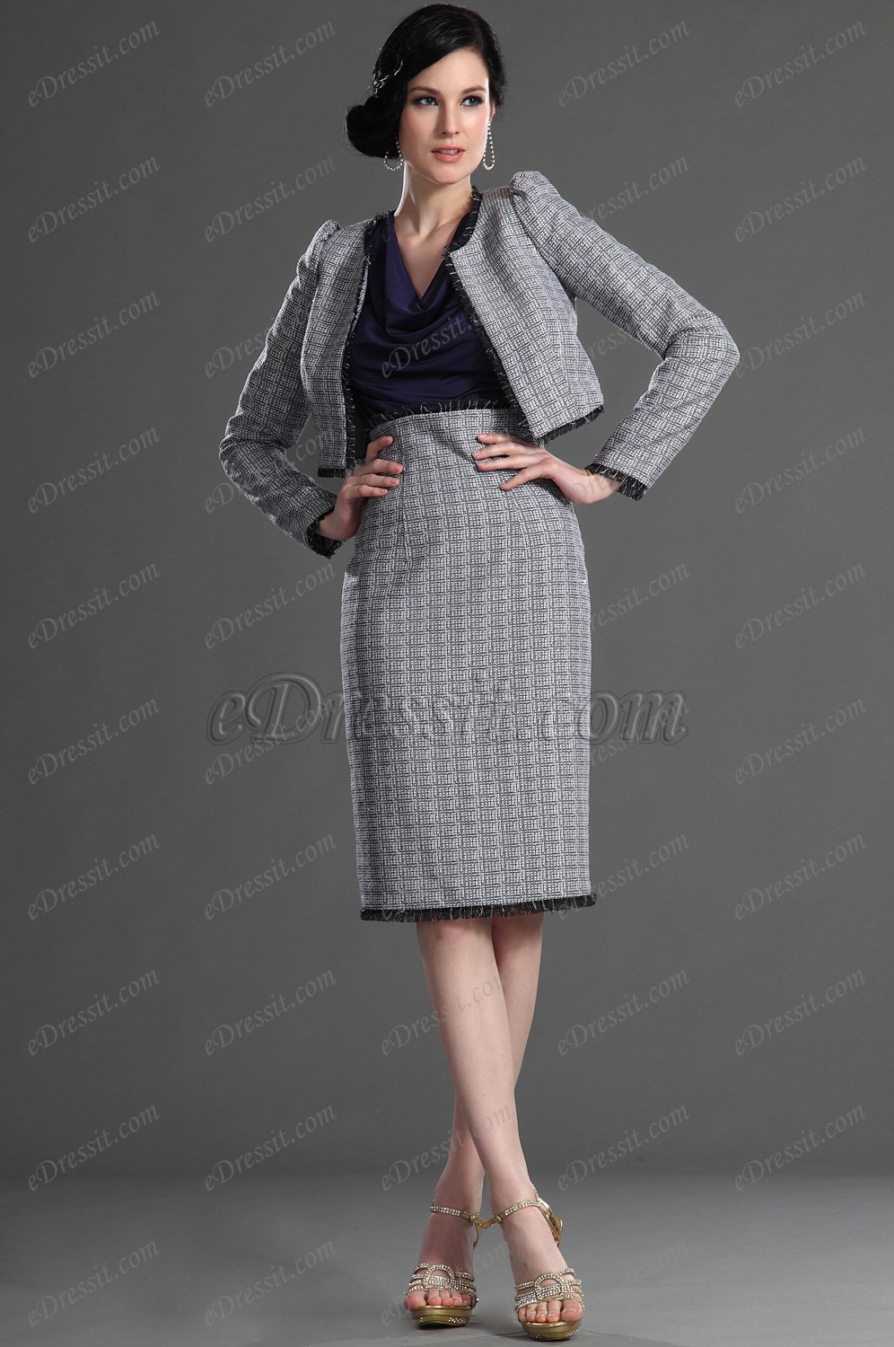 Länge Ärmeln Grau Arbeitskleid der Mutter von Braut