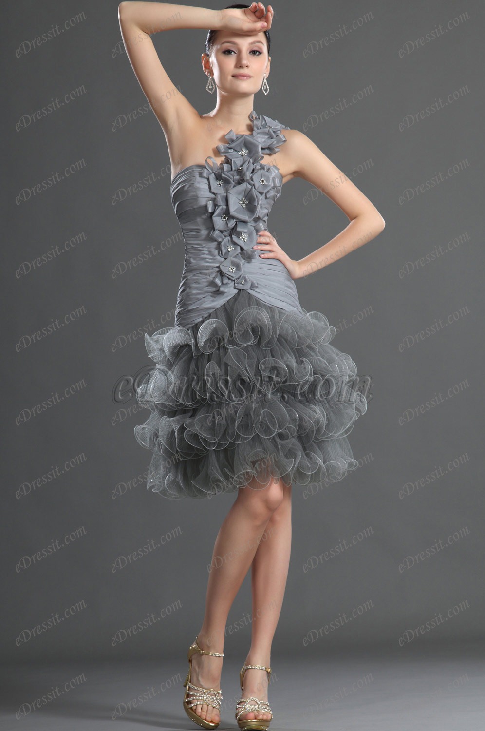Stilvoll Lieblich Grau Ballkleid Cocktail Kleid