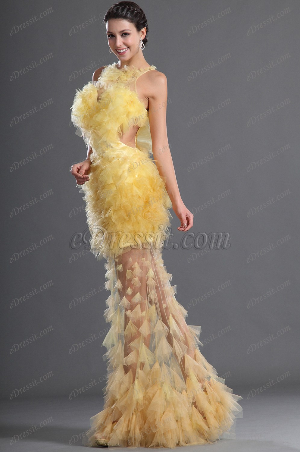 Gaze Sexy Jaune Robe de Soirée