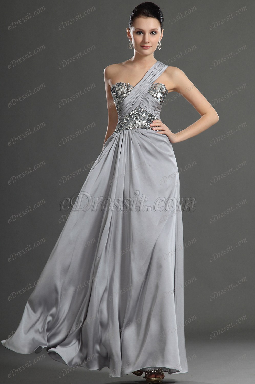 Glamouring One shoulder Grey Evening Dress