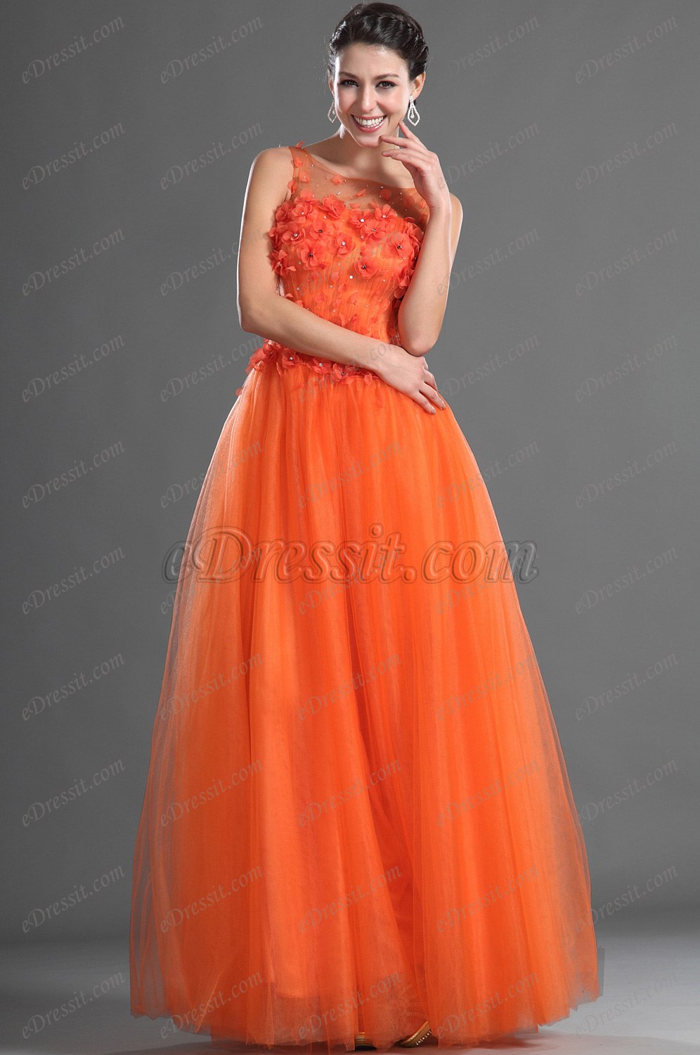 Jolie Fleurs Orange Robe de Soirée