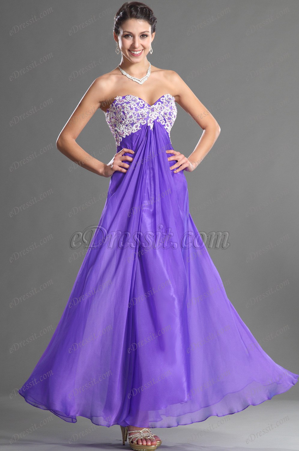 Sweetheart Strapless Purple Evening Dress