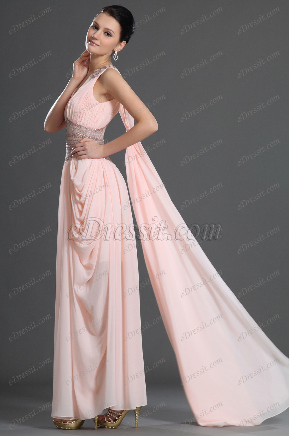 Glamorous V cut Evening Dress