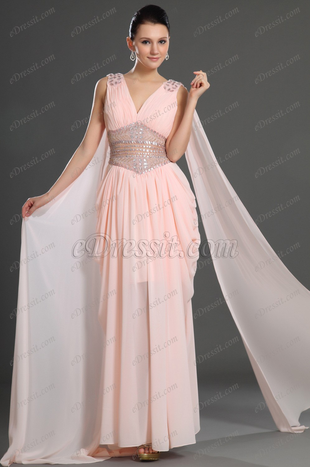 Glamorous V cut Evening Dress