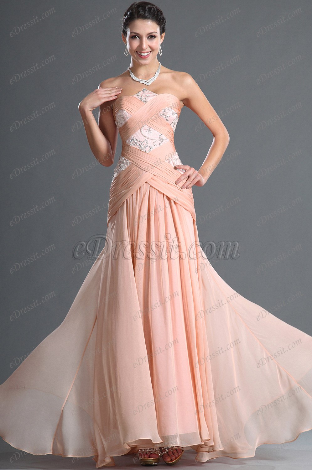 Elegant Rosa Ärmellos Abendkleid