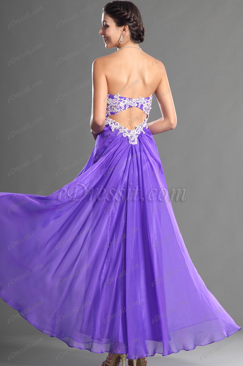 Sweetheart Strapless Purple Evening Dress